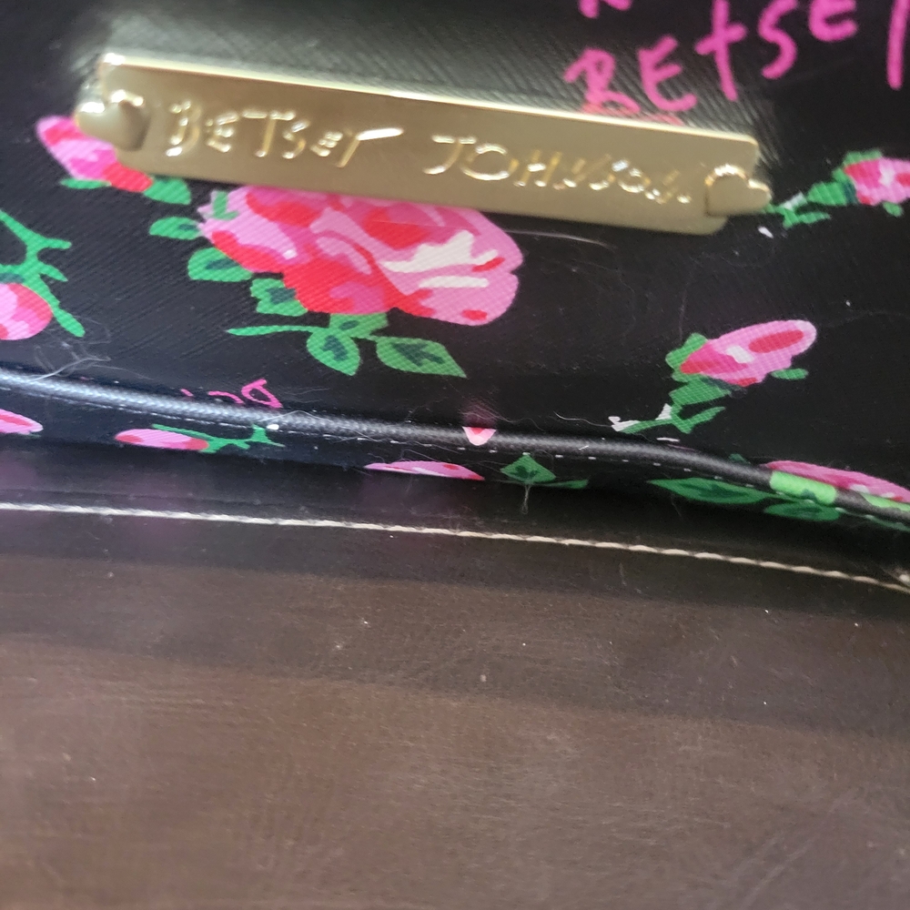 Betsey Johnson Black Floral Tote with Gold Accents - Picture 3 of 4